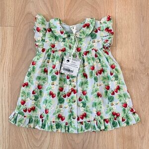 kate quinn Strawberry Print Ruffle Top - Green & Red